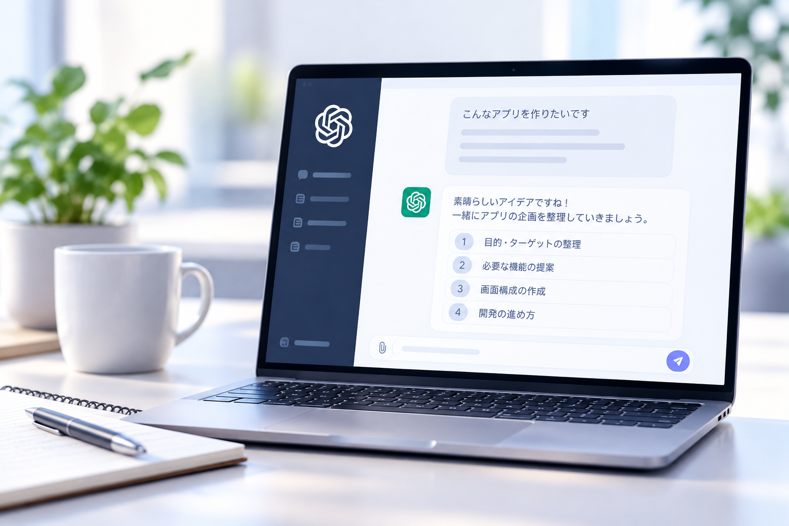 ChatGPTにアプリの企画を相談するイメージ