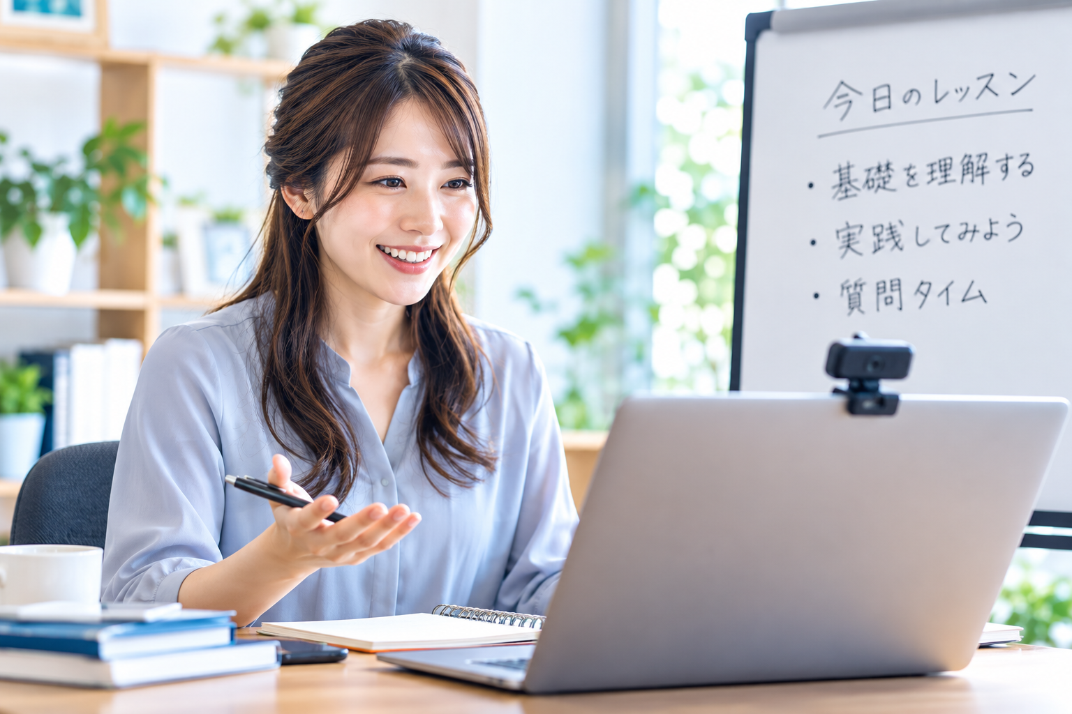 オンライン講座を通じてスキルを提供する女性
